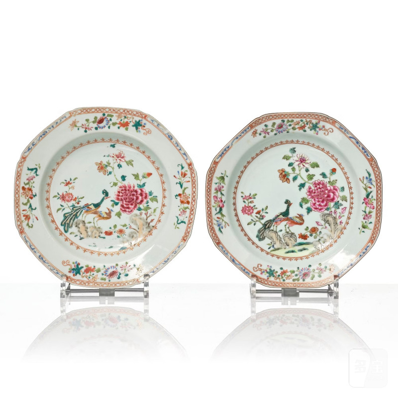 A set of 12 famille rose 'double peacock' soup dishes, - 图8